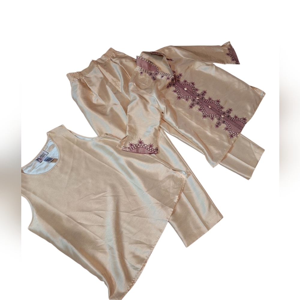 3 Piece Vintage Set Maggie Sweet Petite Medium Fancy Evening Silk Look Asian